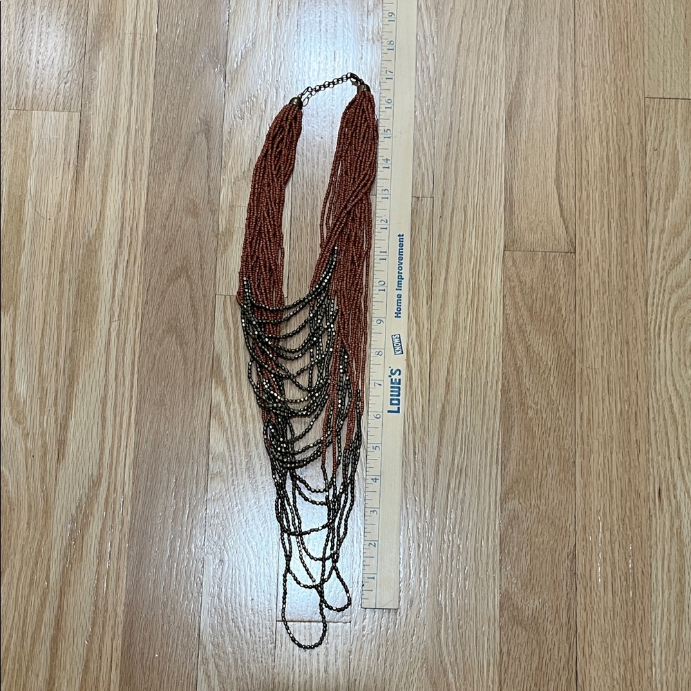 Elegant Multi-Strand Necklace in Brown / copper and gold